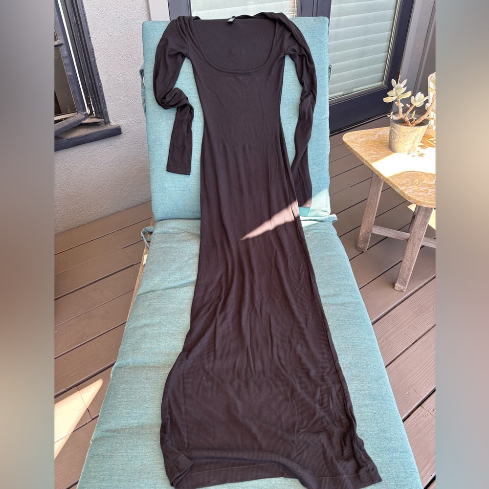SKIMS Black Long Sleeve Maxi Dress